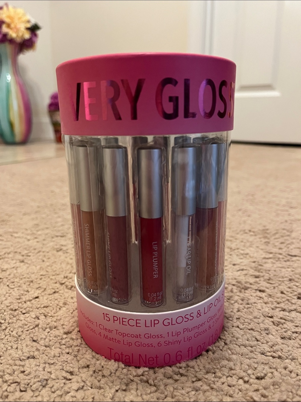 15-Piece Lip Gloss & Lip Oil Set - Pink Packaging